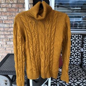Mustard Hallhuber Cable Knit Turtleneck Sweater